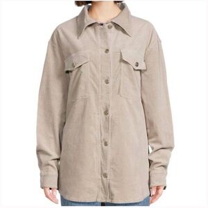 GOOD AMERICAN Corduroy Wide Shacket Shirt Jacket 1/2 small medium tan beige snap